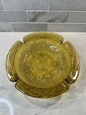 Vintage Anchor Hocking Glass Ashtray Soreno Honey Amber Mid Century 8 3/4" Dia.