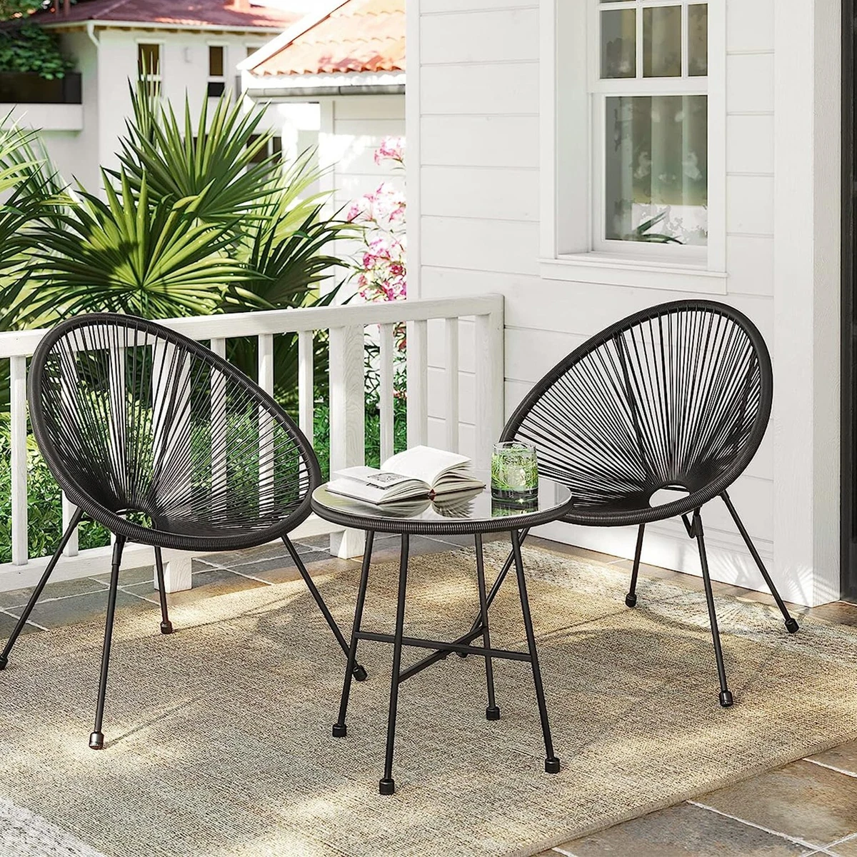Cabana Outdoor String Chairs Table Garden Patio Egg Rattan Bistro Moon Furniture