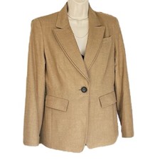 Lafayette 148 New York Camel Tan Virgin Wool Blazer Jacket Lined Size 4 Classic