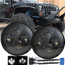Pair Black 7 Inch Round Led Headlights Halo Angle Eye For Jeep Wrangler Jk Jku