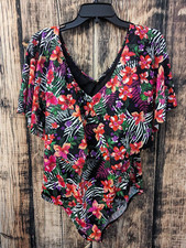 NWT Swimsuits For All One Piece Swimsuit Womens Plus 22 Black Floral Flounce