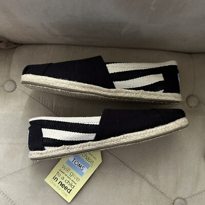 Tom s Women s 6 Black and White Stripe University Suede Footbed Classic Slip On