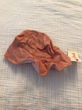 Cat  Jack Infant Baby Reversible Chambray  Striped Orange Sun Hat 0-6M NWT