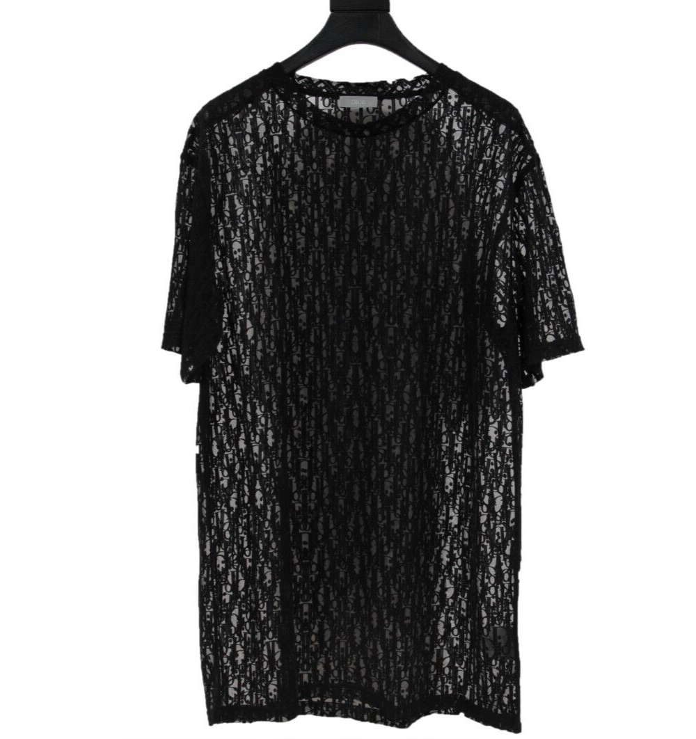 Dior Mens Oblique Logo Mesh T Shirt Size Large Black Viscose Dior Mens Oblique Logo Mesh T Shirt Size Large Black Viscose