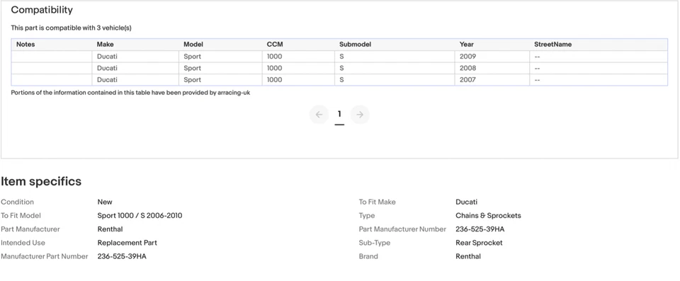 Renthal 39 T Rear Sprocket 236-525-39HA to fit Ducati Sport 1000 / S 2006-2010 - Image 2 of 2