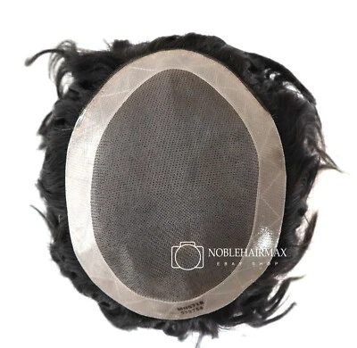 NOBLE HAIR PLUS Hairpieces for Men Human Hair Replacement System Fine Mono Toupee Mens Wig #1B