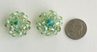 Faceted Pale Green Crystal Beaded Cluster Clip On Earrings Marked "Germany" — photo 6