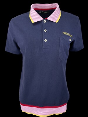 Dsquared2 ladies designer polo shirt navy blue/pink size L
