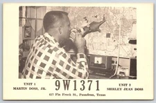 Pasadena Texas~Martin & Shirley Doss~Man Points @ Map~9W1371~QSL Card