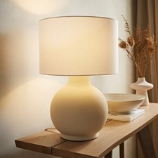 Blair Large Round Ceramic Table Lamp Natural Linen Shade Grey Beige LED Lighting