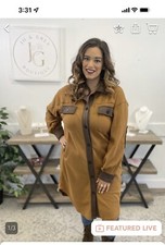 Woman Zz Eva Long Brown Button Down Shacket Size Small❤️
