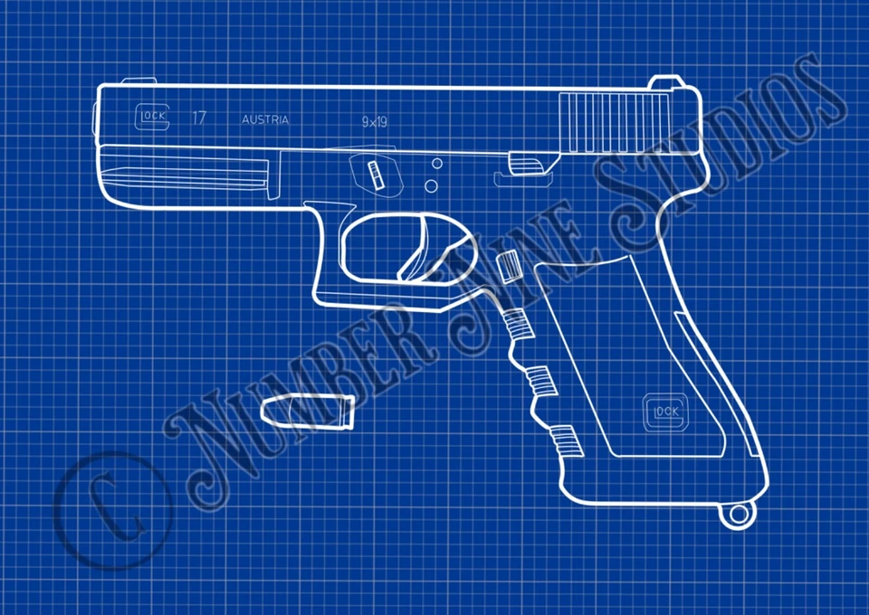 Иллюстрация Glock 17 BLUEPRINT, высокое качество, подписанная художником. - Изображение 2 из 4