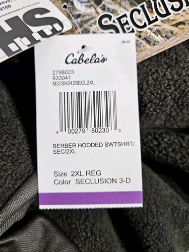 Cabelas Fleece Lined Berber Seclusion 3D Camo Men's 2XL Hooded Sweatshirt ☆ New - Picture 8 of 11