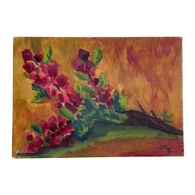 Vintage 1970 Acrylic Painting Abstract Bouquet 5 x 7 inches