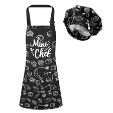 Kids Apron and Chef Hat Set, Funny Apron with 2 Pockets Black, Mini Chef