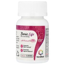 Boric Life, Boric Acid, 600 mg, 14 Vaginal Suppositories