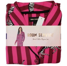 Room Service Pajama Set Women large Pink Zebra Stripe Jersey NWT