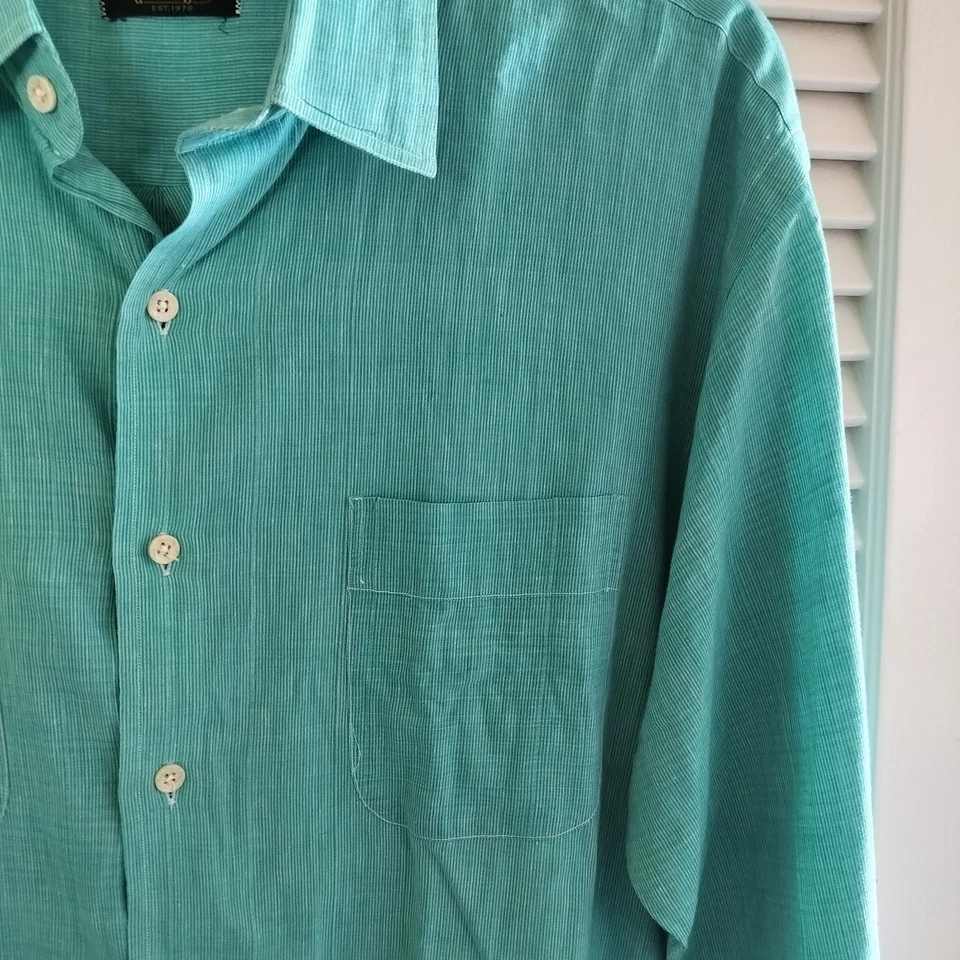 Gitman Bros Vintage Madras Cotton Seafoam Green Button Down Shirt XL - Image 4 of 4