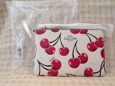 NWT NEW COACH Leather Corner Zip Wristlet With Cherry Cherries Print CR819