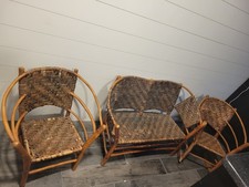 Vintage Set of Three Children's Old Hickory Settee Rocker and Chair
