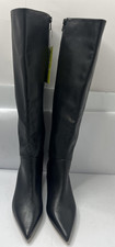 Gianni Bini Boots Womens Size 6 Black Leather Knee High Zip Kitten Heel