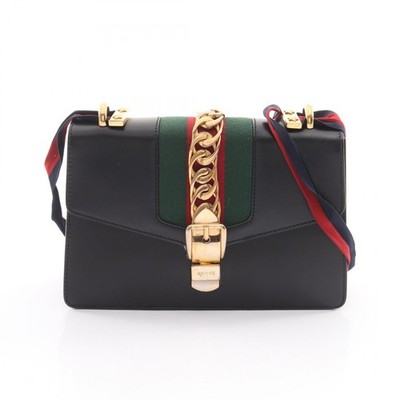 GUCCI Sylvie Small Web line Shoulder Bag 421882 leather Black Green Red Used