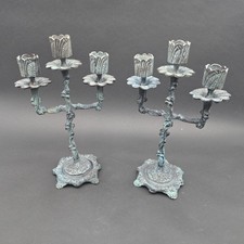Vintage Verdigris Brass Candelabra Set 3 Arm Taper Candle 11 inch