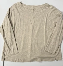 J. Jill Luxe Supima Forward Seam Tee Cotton Tencel Beige Casual Coastal XLP