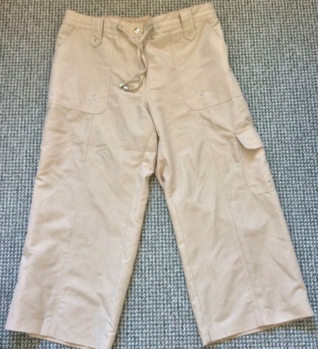 Ladies Size 14 Petite BHS Stone Cropped Elastic Back Waist/Drawstring Trousers