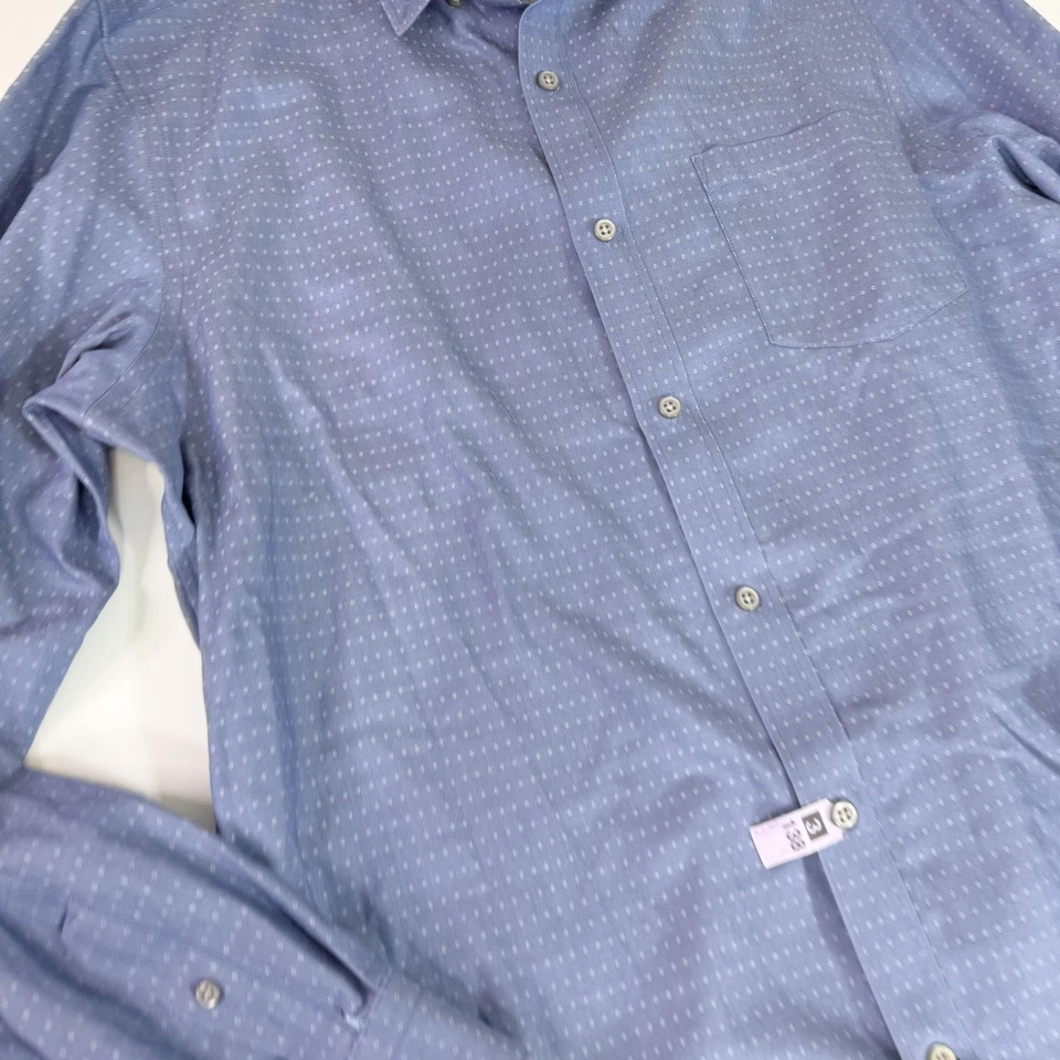 Camisa masculina Banana Republic grande azul sem ferro ajuste camden algodão botão para baixo - Imagem 2 de 4