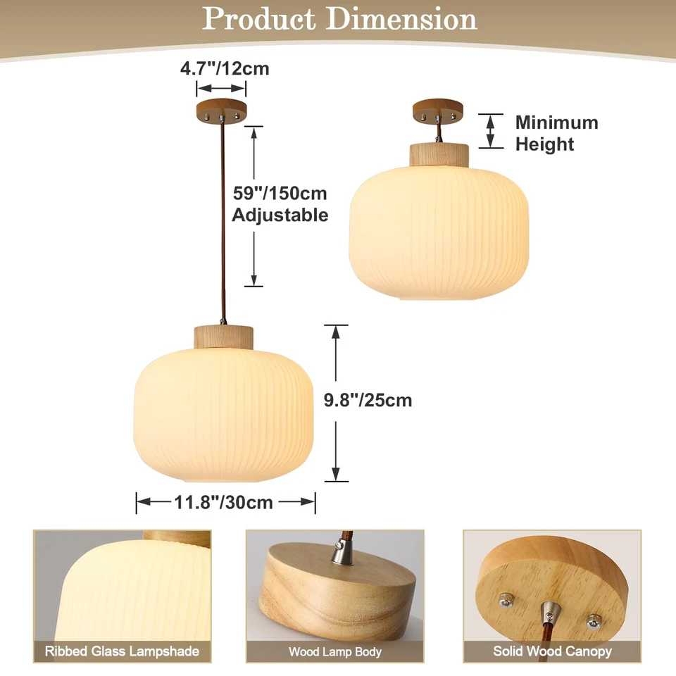Moderno Grande Mediados de Siglo Vidrio Acanalado Colgante Iluminación Vintage Blanco Leche Woo... Foto 2 de 4