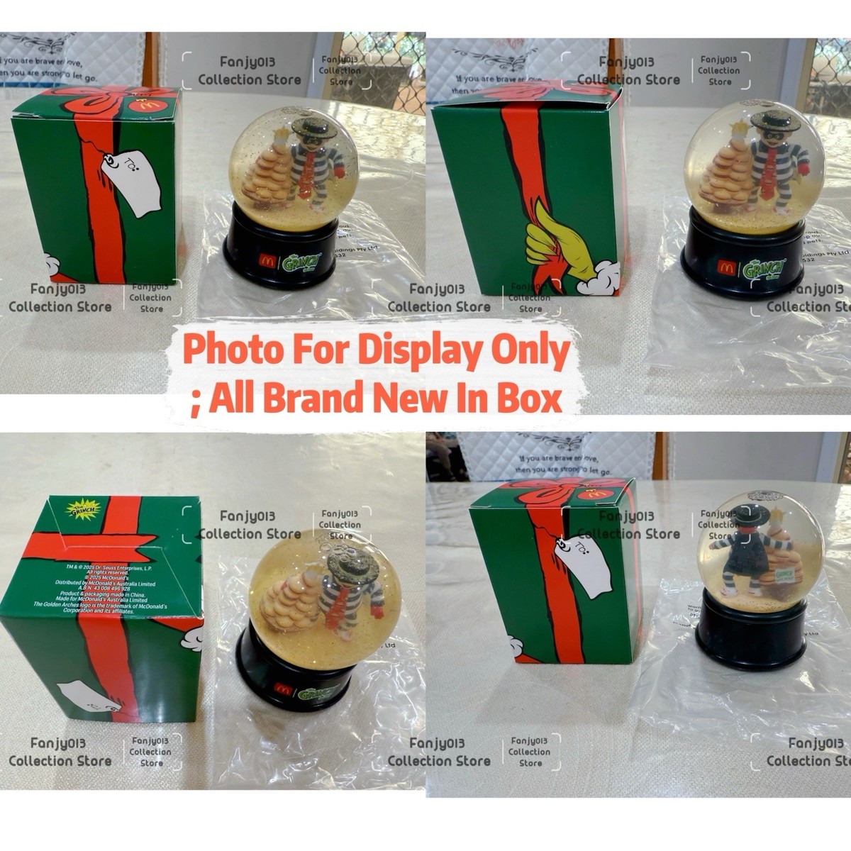 McDonalds 2025 AU Christmas X Grinch Meal Collectable Snow Globes