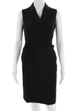 Ann Taylor Womens Black Sleeveless Sheath Dress Collared Tie Size 2XS