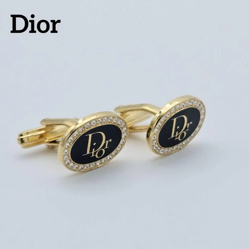 Boutons de manchette Christian Dior noir doré design ovale accessoires occasion