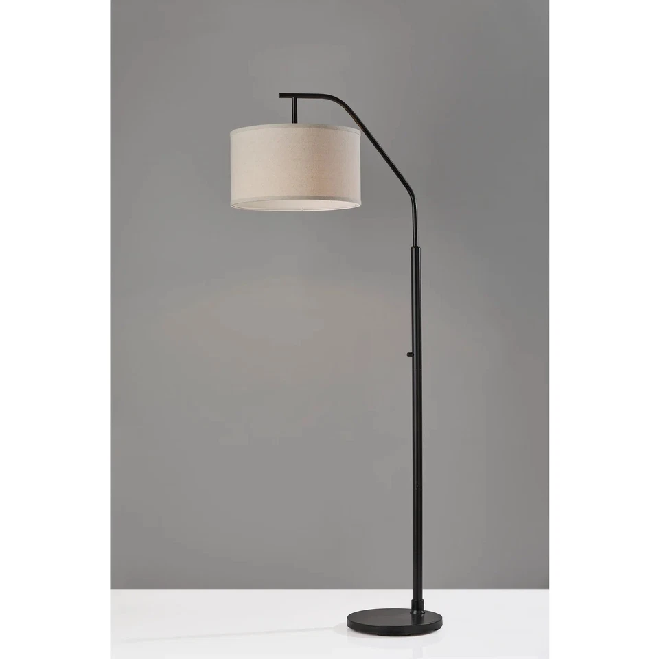 Adesso SL1140-01 Max Modern Floor Lamp Black with 16 Round Oatmeal Linen Shade - Image 3 of 4