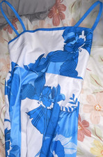 Blue White Floral Maxi Dress M Square Neck Smocked Back Strappy Sleeveless