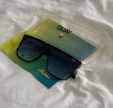 QUAY Nightfall 1212 Oversized Square Shield Sunglasses Tortoise / Blue Lens Rare