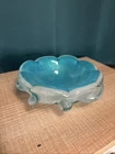 Vintage Murano Hand Blown Aqua Blue Art Glass Bowl Ashtray Bubble