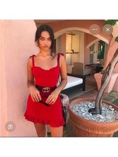 Reformation Red Ruffle Hem Christin Mini Dress