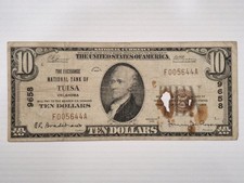 1929 $10 Exchange NB Tulsa Oklahoma National Currency Charter #9658 Holes