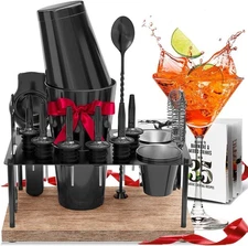 Bar Set Cocktail Shaker Set Bartender Kit, 17 Piece Black Cocktail Set, Mixology