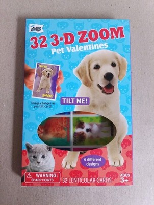 32 3-D Zoom Pet Valentine Lenticular Card 6 Different Design 