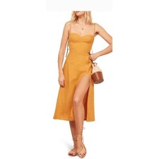 Reformation Nebraska Linen Sweetheart Midi Dress - Ochre