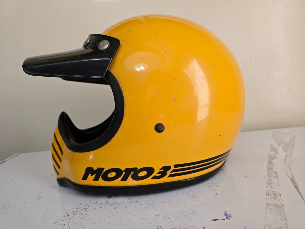 Vintage Yellow original Bell Moto 3 helmet 1970s | eBay