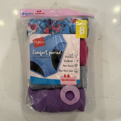 Hanes Girls Comfort Period Underwear 4 Pairs Girls Size 8 Moderate Multicolor