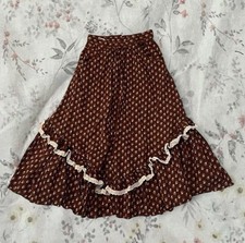 Vintage 70s Byer California Prairie Skirt 24 Waist Brown Calico Lace 100 Cotton