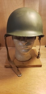 Vintage WW2 M1 Helmet Shell (Front Seam) w/ Chin Strap & Fiber Liner