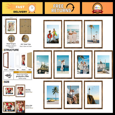 11x14 Picture Frame Set of 10, Display 8x10 Photos with Mat, Collage Wall Decor,