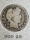 1912-D Barber Half Dollar 90% Silver Denver Mint Big US Coin Auctions NR