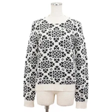 CHANEL P71472 100% cashmere all-over print sweater Women 36 Ivory Charcoal